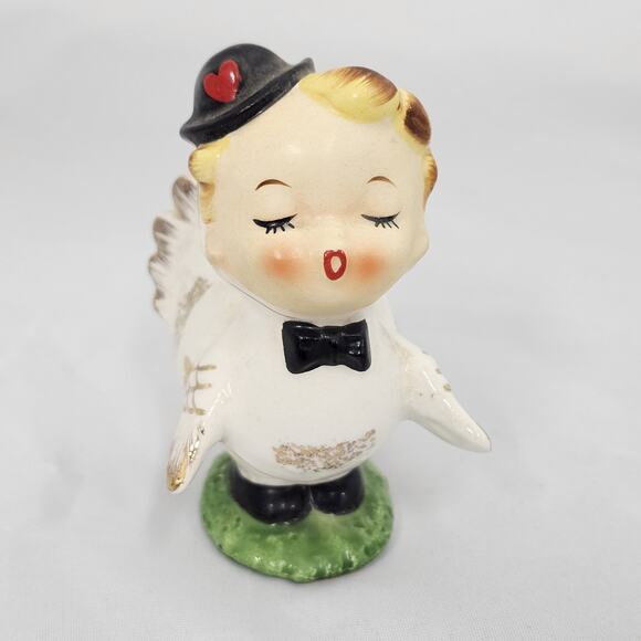 Napco Salt Pepper Shakers Anthropomorphic Valentine Boy Girl Love Birds 2647 VTG - Picture 7 of 15